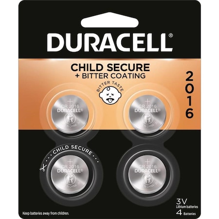 Duracell Duracell Lithium 3V Security Batteries - For Multipurpose - CR2016 - 90 mAh - 3 V DC - 4 / Each, PK4 DL2016B4PK